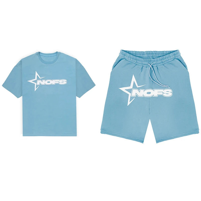 Y2K T-shirt Short Kpop Street Fashion Print Unisex Short Sleeve Tops Casual Loose Drawstring Shorts Pant