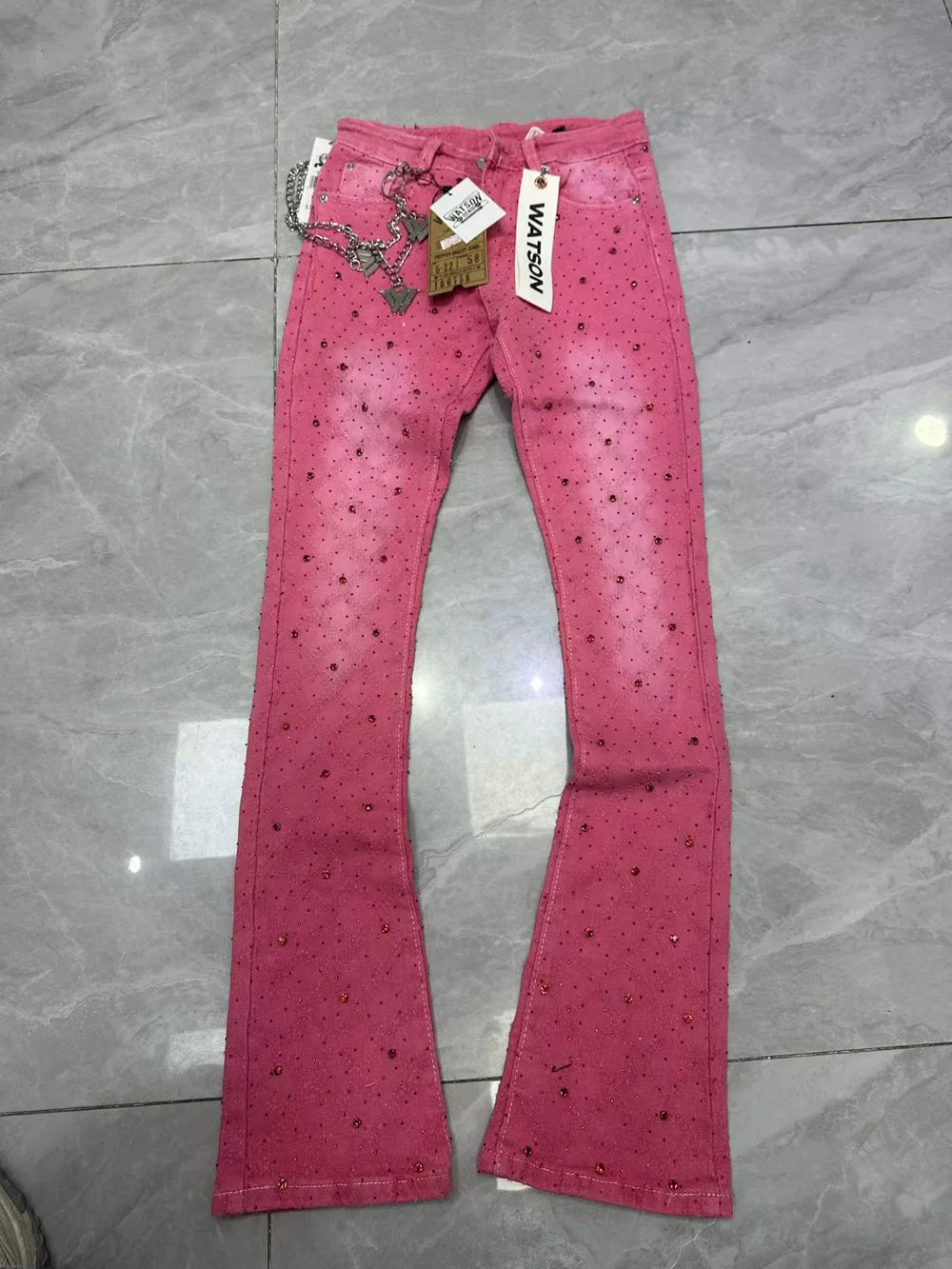 2026 Rhinestone Men's High Street quality Slim Fit Skinny long Denim Flared Jeans Pants