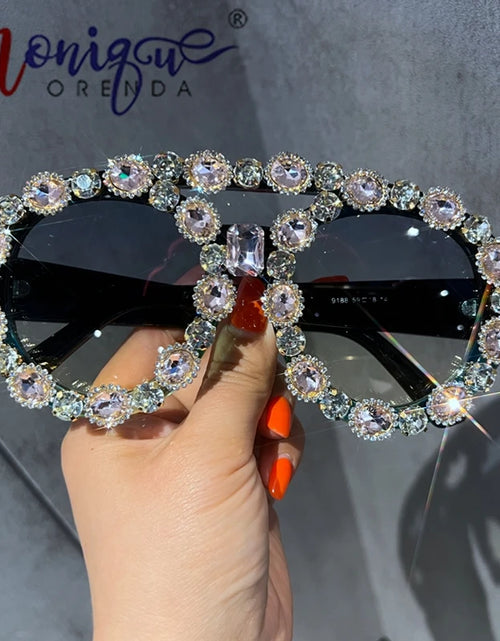 Load image into Gallery viewer, Oversized Vintage Sunglasses Women Luxury Gem Green Diamond Like SUV400
