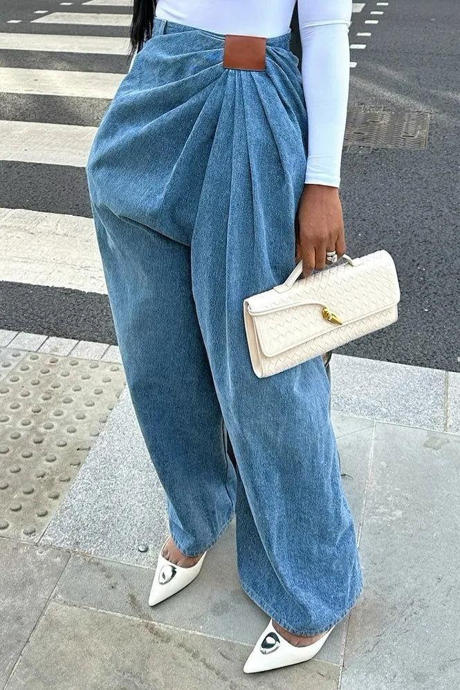 Women Wide Leg Pants High Waist with Folds Design Denims Spring 2026 Vintage Style