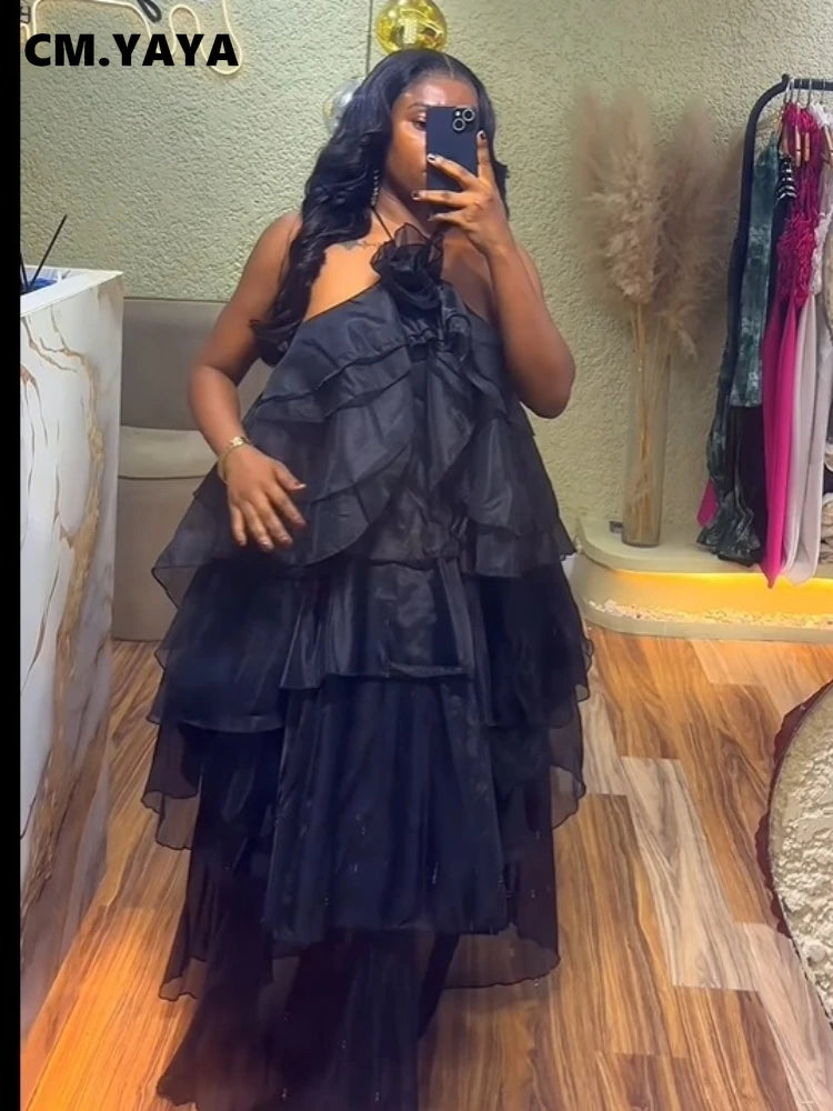 Women Sleeveless Ruffles Loose Smock Strap Maxi Long Sexy Dress