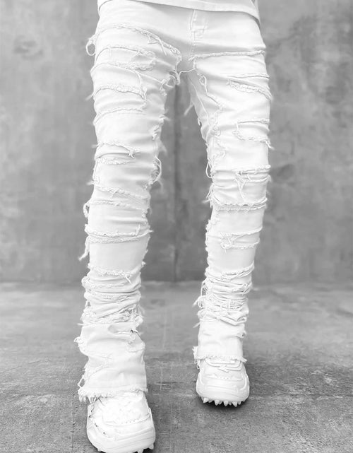 Load image into Gallery viewer, Men's Regular Fit Stacked Jeans Ripped Slim Fit Distressed Destroyed Straight Denim Pants Hip Hop Streetwear
