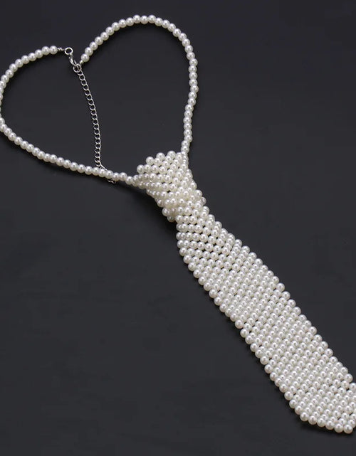 Load image into Gallery viewer, Popular pearl tie fashion trend style pure handmade beaded bow tie
