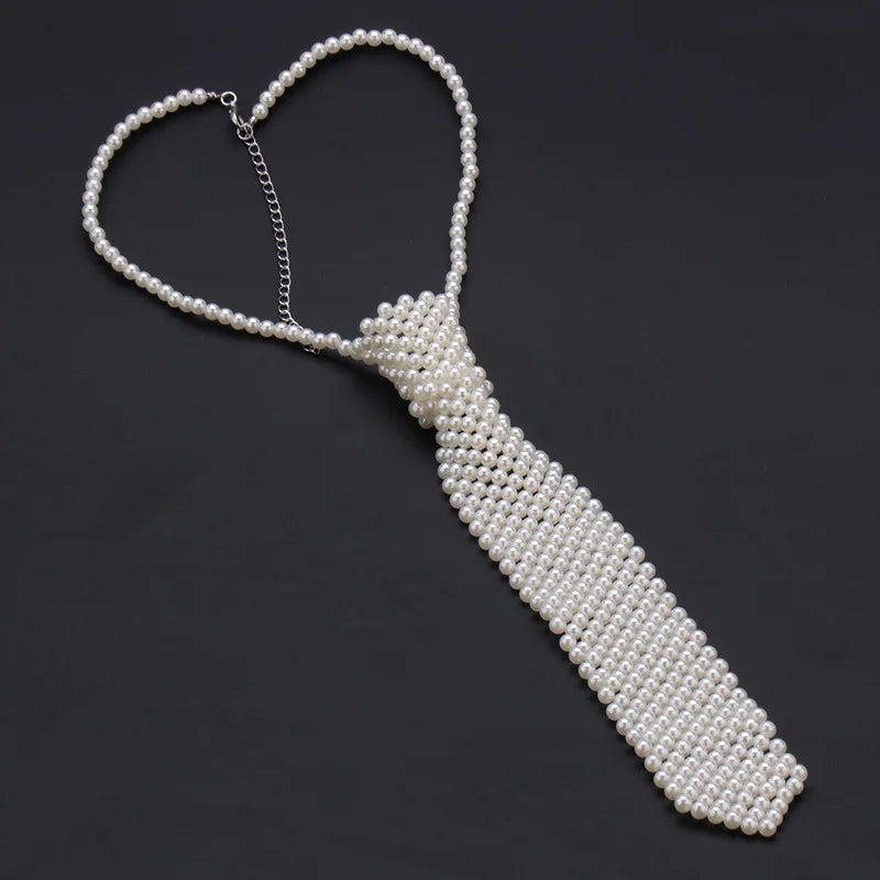 Popular pearl tie fashion trend style pure handmade beaded bow tie