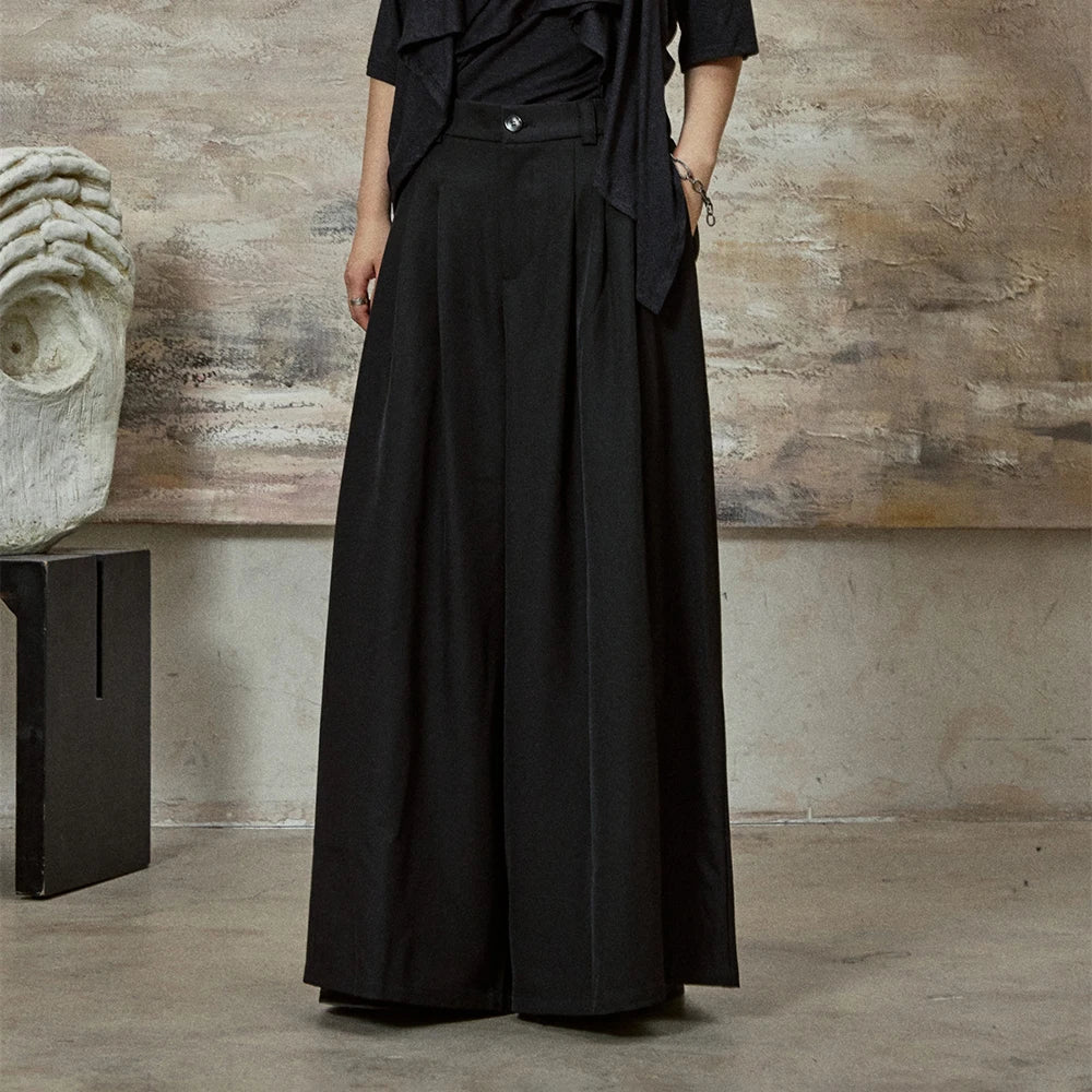 Dark Gothic Skirt Pants Genderless Streetwear Fashion Wide-Leg Samurai Pants Unisex