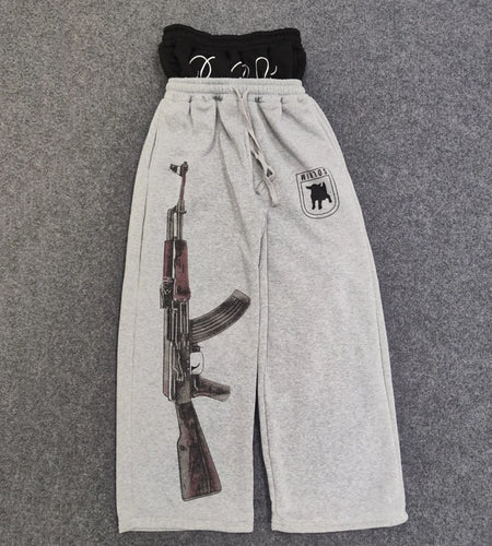 Y2K High-Waisted Printed Embroidered Street Guard Sweat Pants Straight Leg Double Waist Design Fashionable