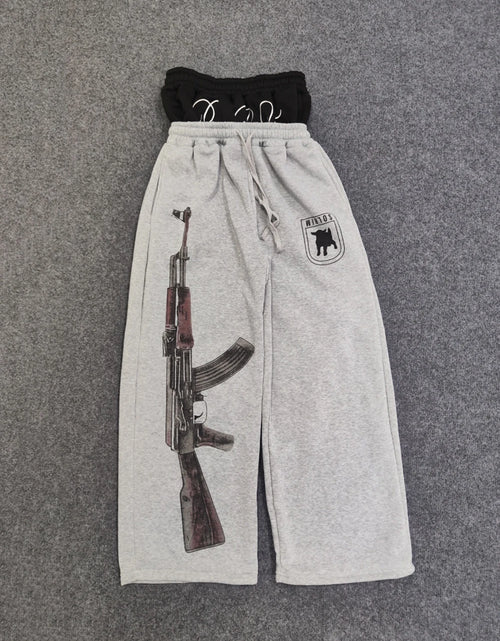 Load image into Gallery viewer, Y2K High-Waisted Printed Embroidered Street Guard Sweat Pants Straight Leg Double Waist Design Fashionable
