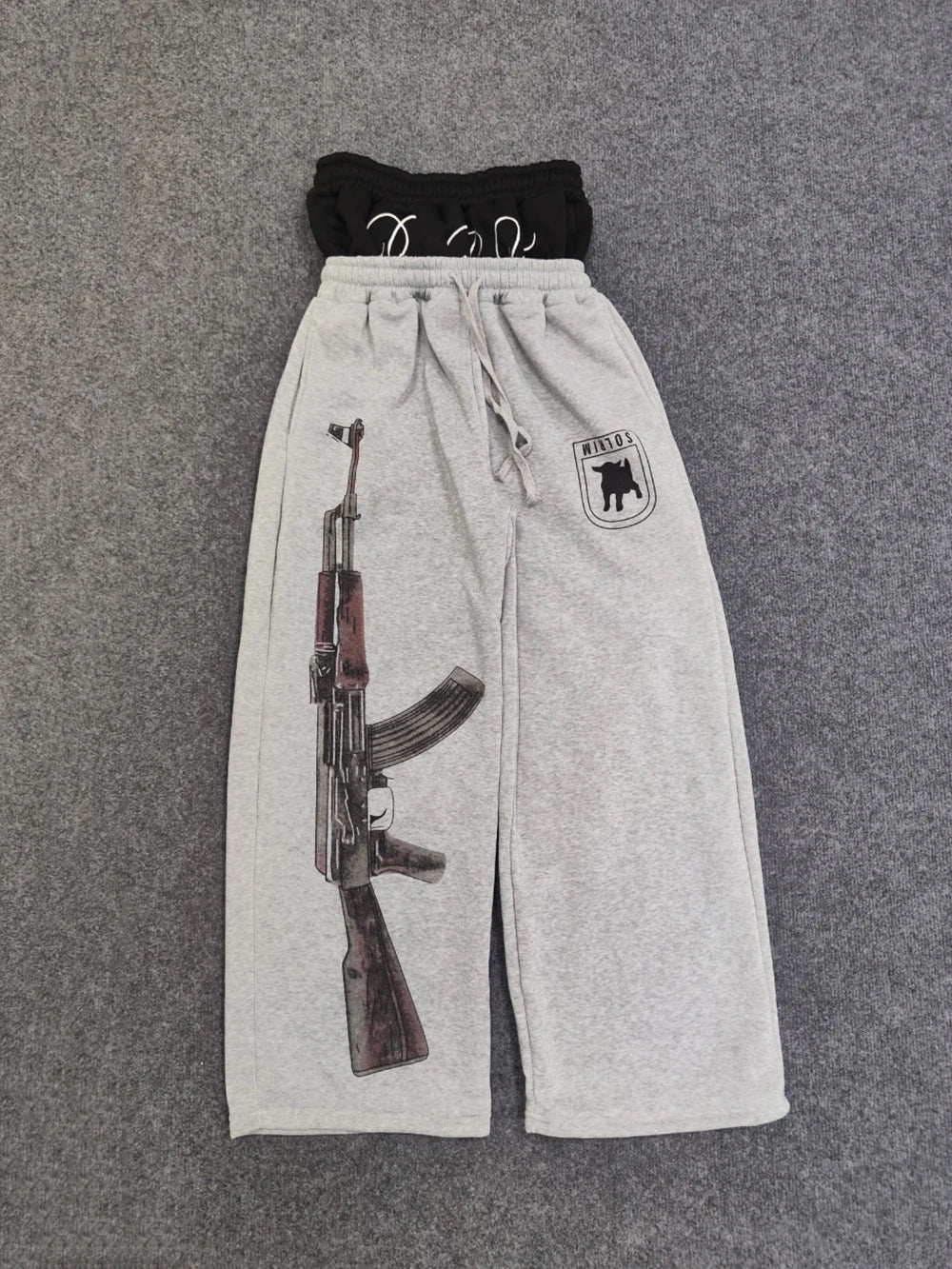 Y2K High-Waisted Printed Embroidered Street Guard Sweat Pants Straight Leg Double Waist Design Fashionable