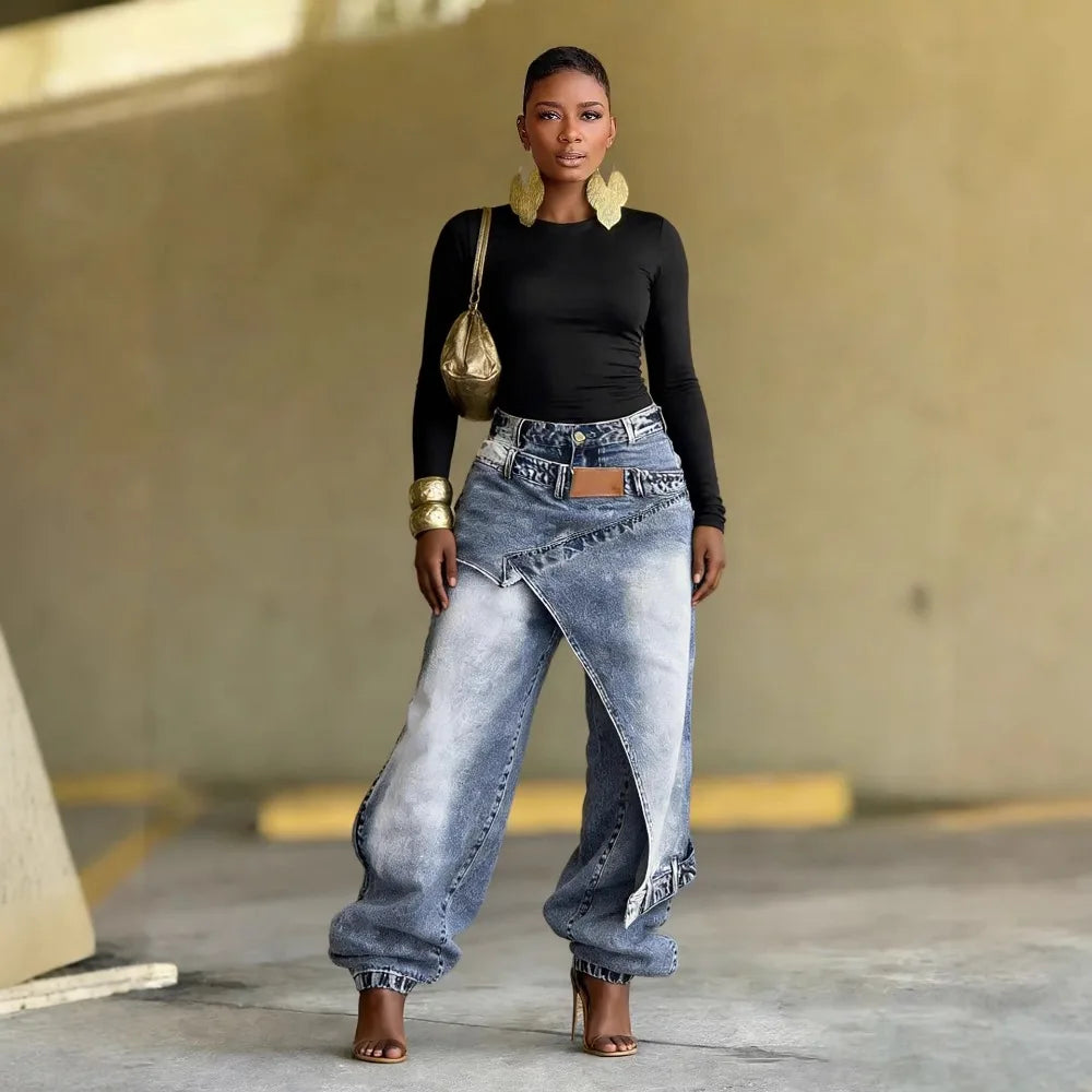 Women Straight Pants Jeans Long Length Tassels Trousers Stretch Mid Waist Washed Vintage Distressed