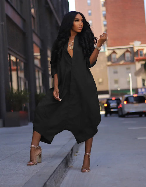 Load image into Gallery viewer, Women Plus Size Jumpsuit 3/4 Sleeve Pocket  Harem Pants Rompers Single Breasted Loose Outfits
