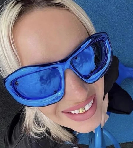 New Fashion Blue Mirror Y2k Sunglasses For Women And Women Vintage Oversized Cat Eye Sun Glasses
