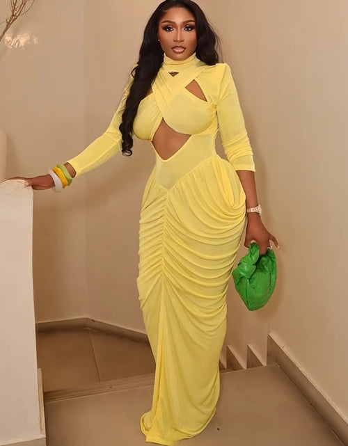 Load image into Gallery viewer, Women's High Neck Solid Full Sleeve Hollow Out Scrunch Maxi Dress New Arrivals 2026 Sexy  Long Dresses
