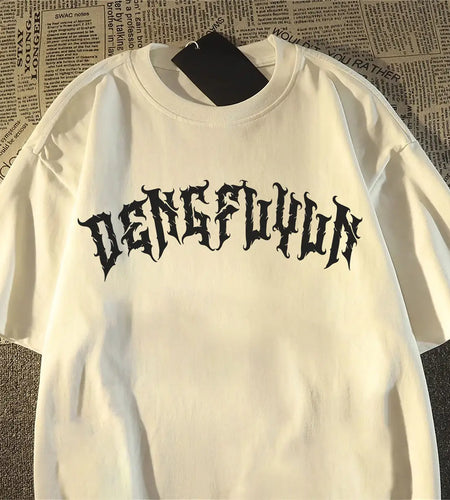 Women's New pure cotton American retro skull print T-shirt with round neck and short sleeve