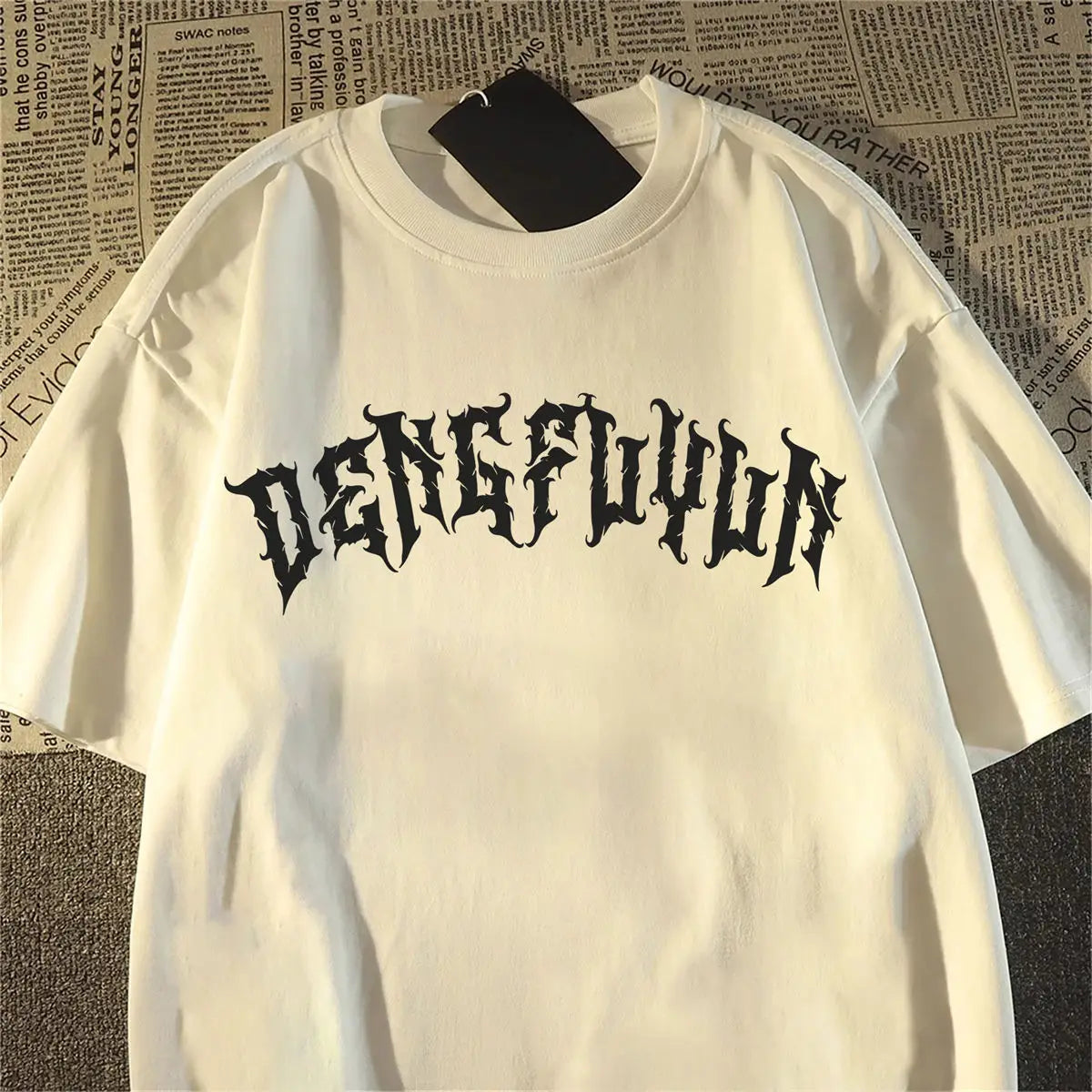 Women's New pure cotton American retro skull print T-shirt with round neck and short sleeve