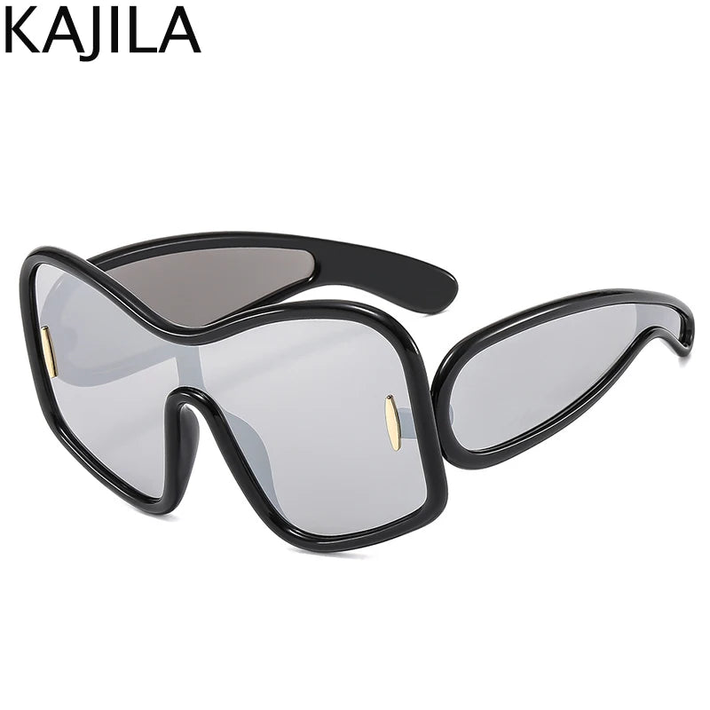 Oversized One-Piece Shield Sunglasses Punk Square Eyewear Vintage Big Frame Sun Glasses
