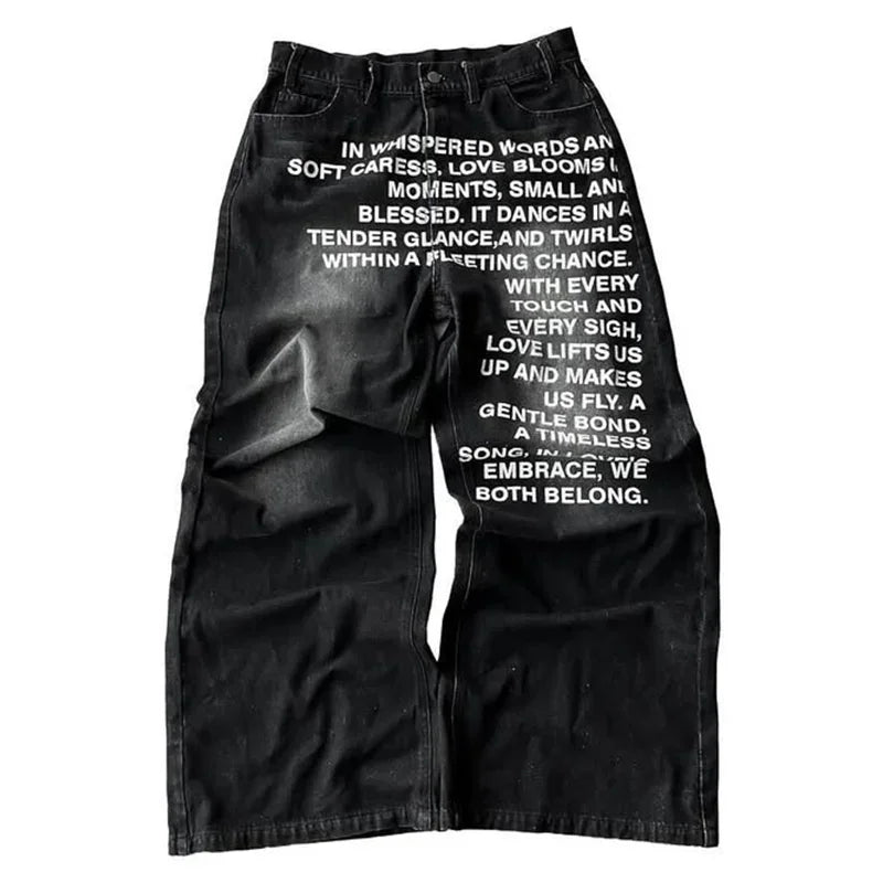 Men's retro Unique patterned alphabet  jeans personalized street clothing