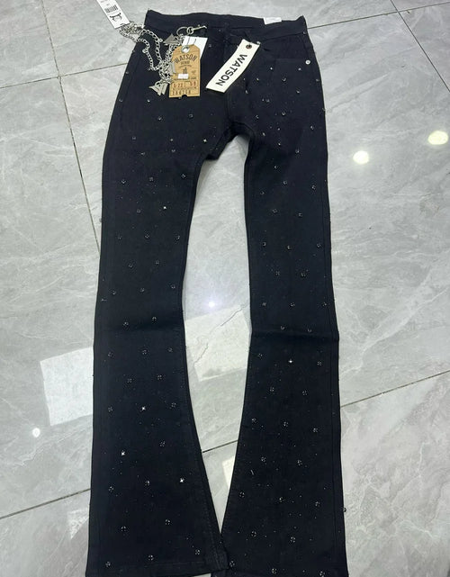 Load image into Gallery viewer, 2026 Rhinestone Men's High Street quality Slim Fit Skinny long Denim Flared Jeans Pants
