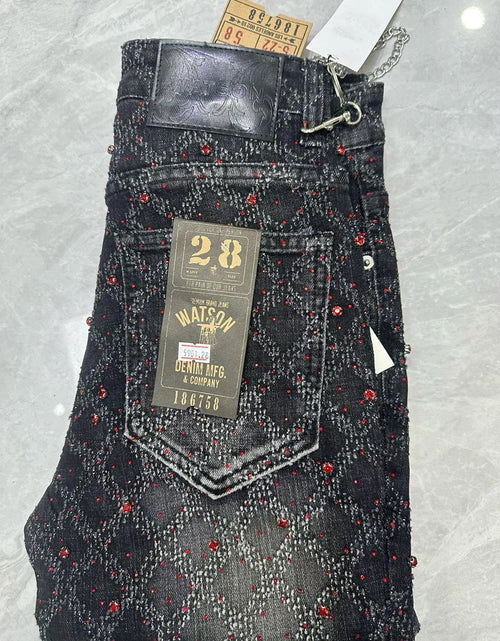 Load image into Gallery viewer, 2026 Rhinestone Men's High Street quality Slim Fit Skinny long Denim Flared Jeans Pants
