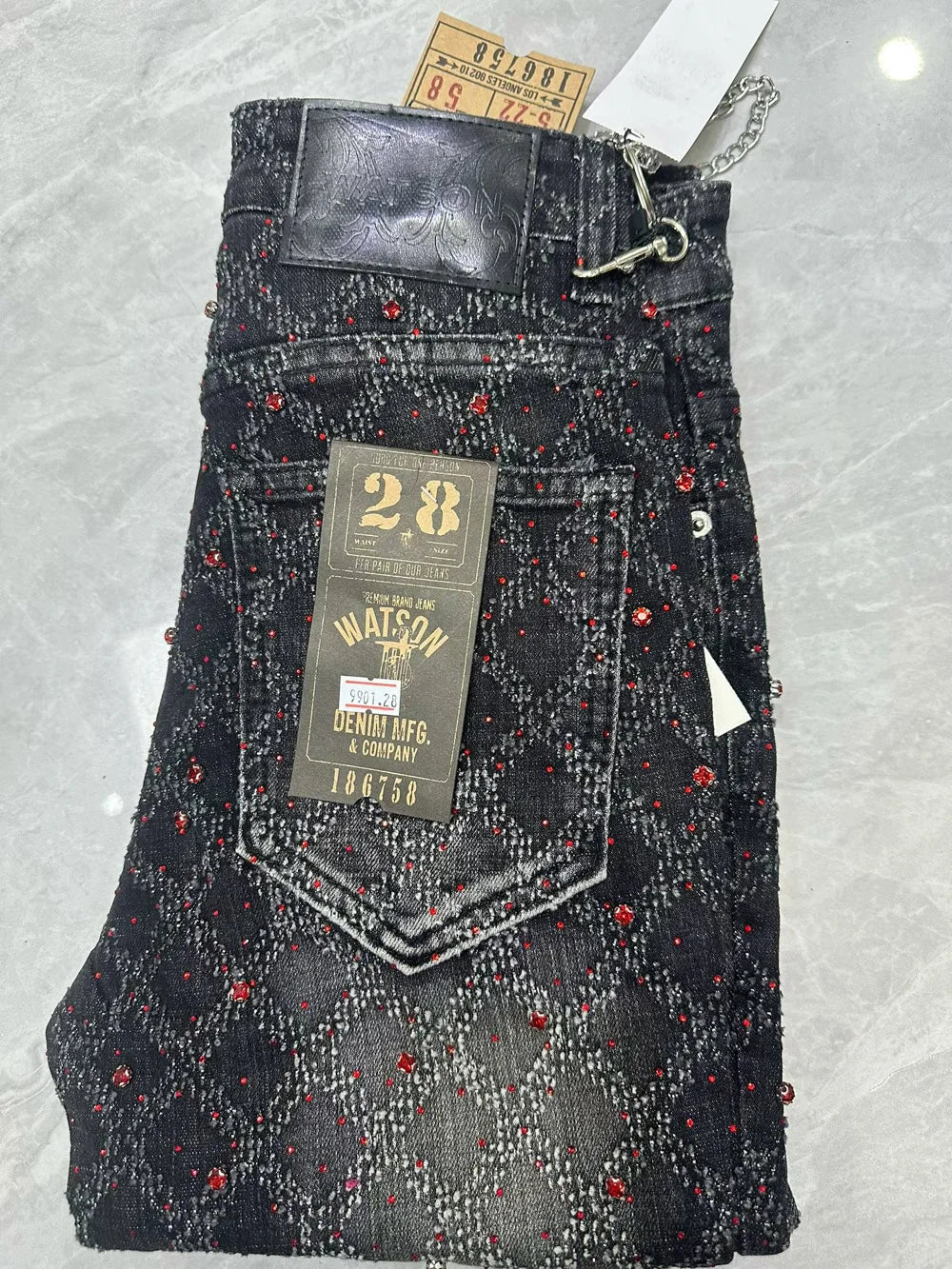2026 Rhinestone Men's High Street quality Slim Fit Skinny long Denim Flared Jeans Pants