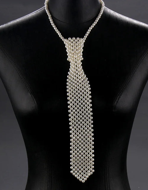 Load image into Gallery viewer, Popular pearl tie fashion trend style pure handmade beaded bow tie
