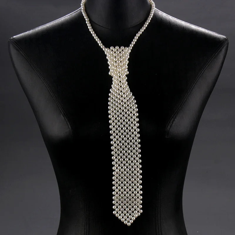 Popular pearl tie fashion trend style pure handmade beaded bow tie