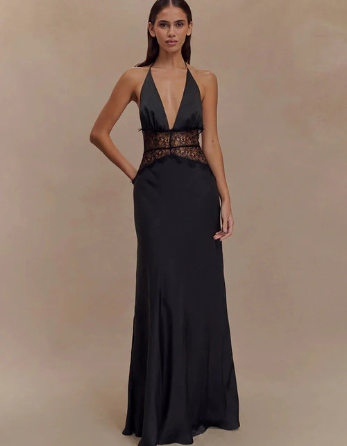 Load image into Gallery viewer, Summer Sexy Maxi Dress Women's Backless Lace Halter Deep V Neck Sleeveless High Waist Elegant Long Gown Floor-Length Polyester

