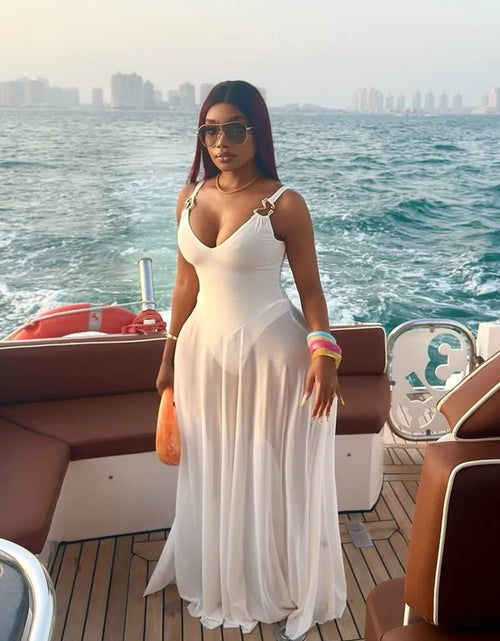 Load image into Gallery viewer, Solid Holiday Sexy Mesh See Through A-line Bodysuit Tank Long Maxi Dress
