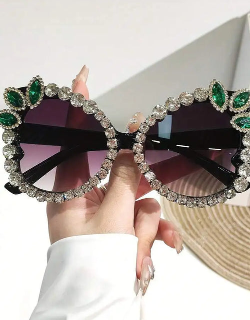Load image into Gallery viewer, Womens Extra Large Rhinestone Floral Party Sunglasses Gradient Pink Purple Lens
