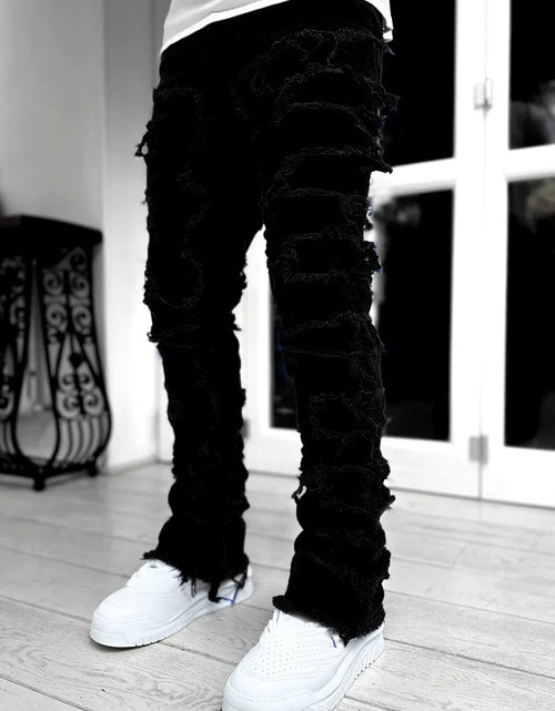 Load image into Gallery viewer, Men's Regular Fit Stacked Jeans Ripped Slim Fit Distressed Destroyed Straight Denim Pants Hip Hop Streetwear
