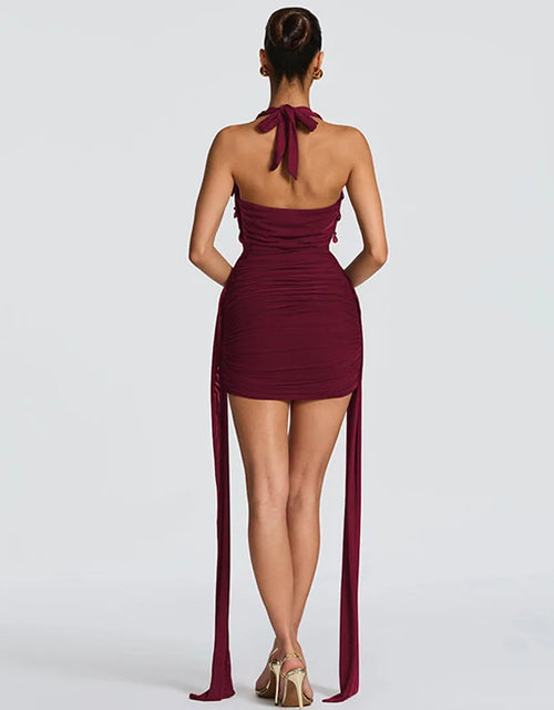 Load image into Gallery viewer, Women's Halter Deep V Neck Backless Sexy Mini Dress
