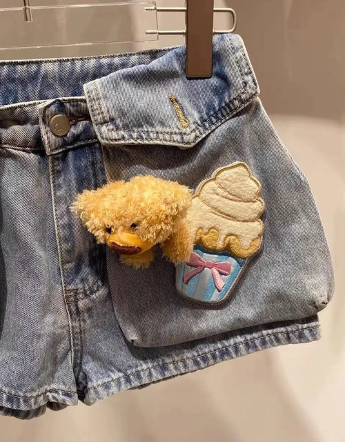 Load image into Gallery viewer, Women Denim Shorts With Bear Velcro Design
