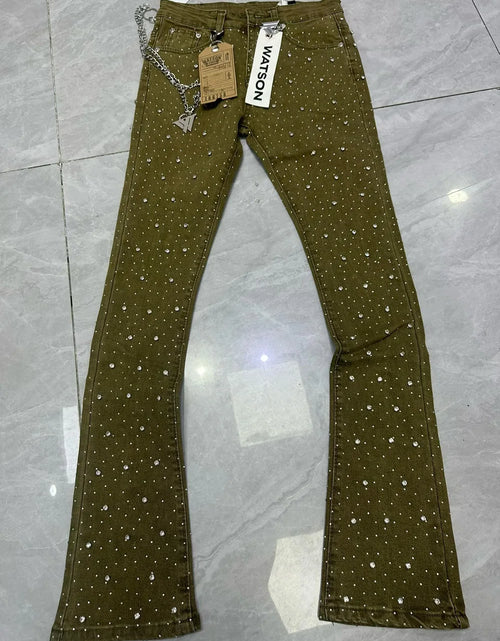 Load image into Gallery viewer, 2026 Rhinestone Men's High Street quality Slim Fit Skinny long Denim Flared Jeans Pants
