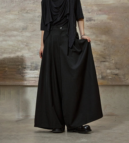 Dark Gothic Skirt Pants Genderless Streetwear Fashion Wide-Leg Samurai Pants Unisex