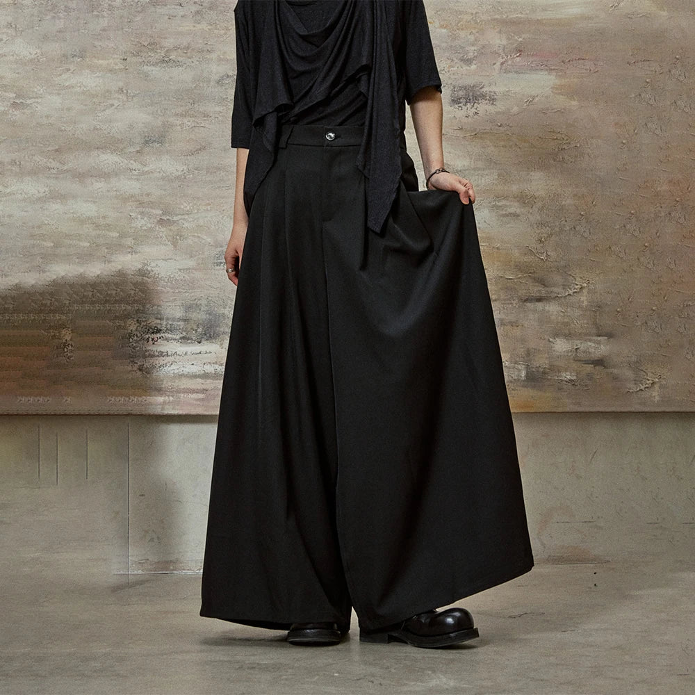 Dark Gothic Skirt Pants Genderless Streetwear Fashion Wide-Leg Samurai Pants Unisex