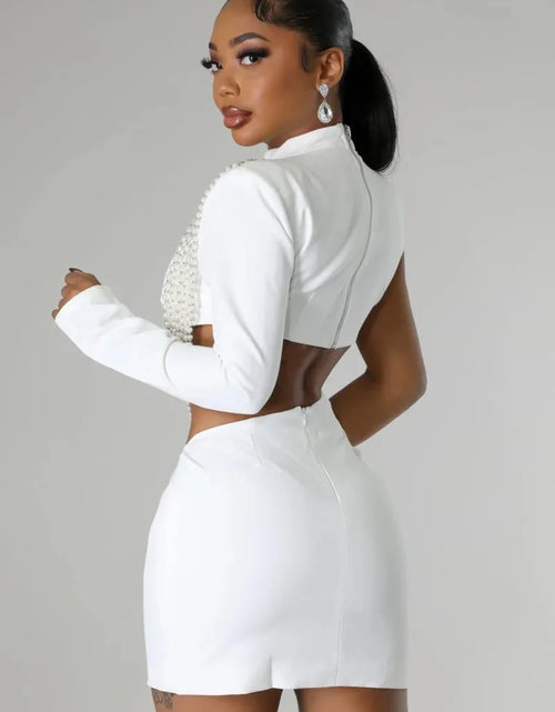 Load image into Gallery viewer, Women's Full Sleeve Elegant On One Side Pearl String Sexy Mini Dress
