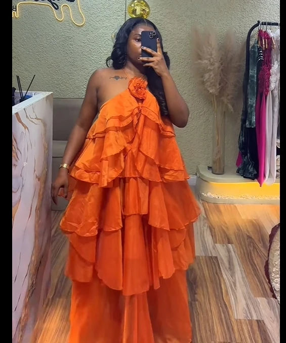 Women Sleeveless Ruffles Loose Smock Strap Maxi Long Sexy Dress
