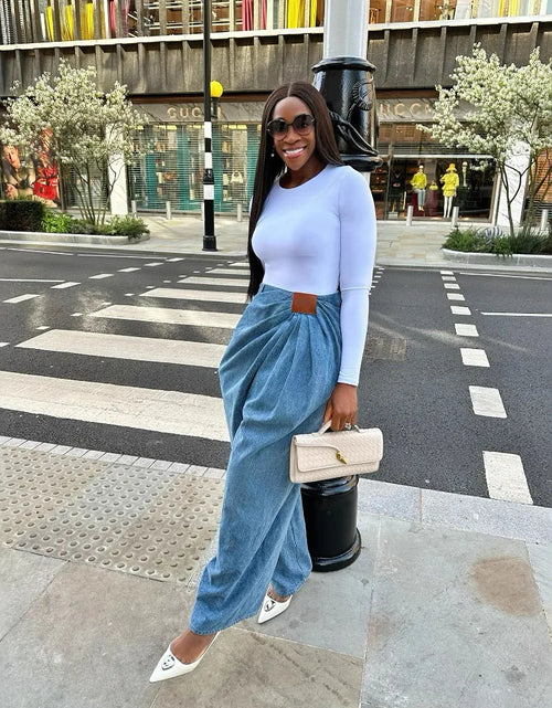 Load image into Gallery viewer, Women Wide Leg Pants High Waist with Folds Design Denims Spring 2026 Vintage Style
