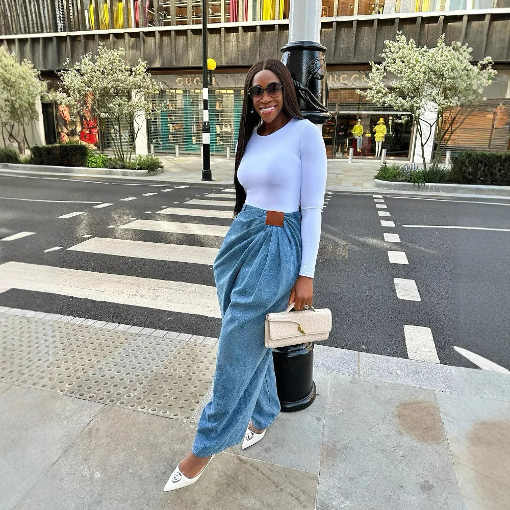 Women Wide Leg Pants High Waist with Folds Design Denims Spring 2026 Vintage Style