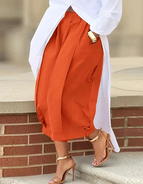 Load image into Gallery viewer, Women's Capri Trousers Pockets pleated Wide Leg Casual Vintage Loose High Waist Leisure Calf-length Pants
