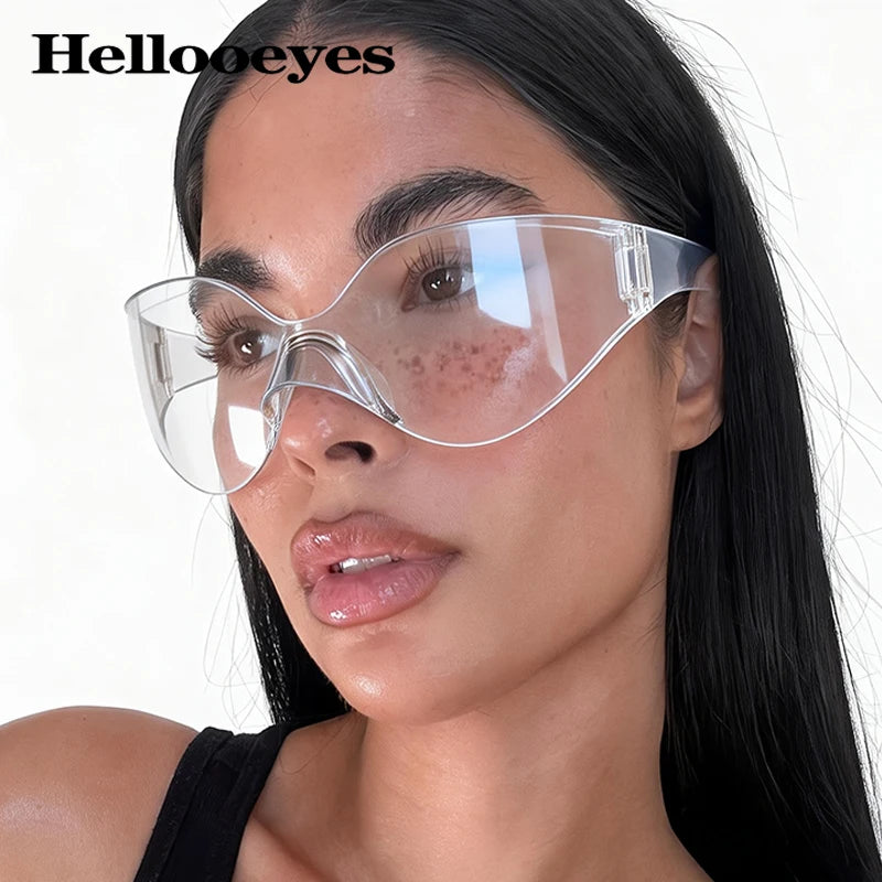 Punk Goggle Sunglasses UV400 Mirror UV Protection Unisex Y2K Silver Sport Sun Glasses Hip Hop One Piece Cool Eyewear for Men Women