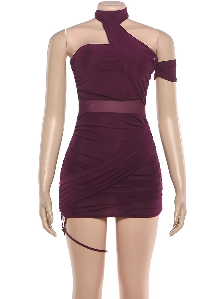 Women's Y2K See-Through Sexy Dress Cross Bandage Backless Halter Sleeveless Mini Bodycon Mid-Night Clubwear Summer Trend