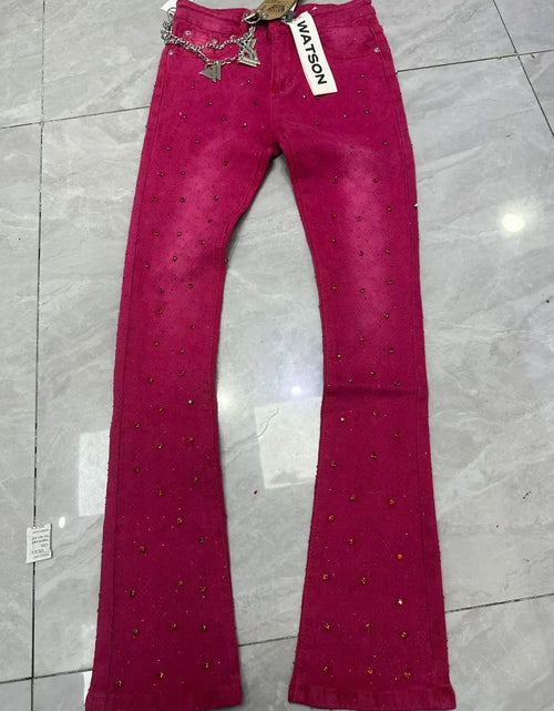 Load image into Gallery viewer, 2026 Rhinestone Men's High Street quality Slim Fit Skinny long Denim Flared Jeans Pants
