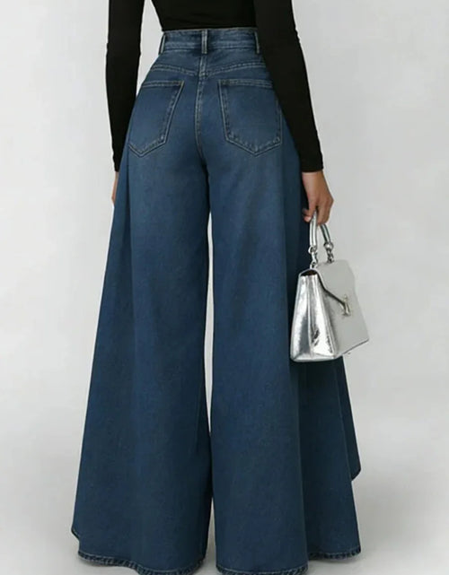 Load image into Gallery viewer, New Women's High Waist Casual Wide Leg Jeans Overlay Flare Denim Pants with Pockets Fashionable Baggy Jeans
