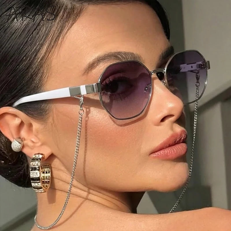 Polygon Sunglasses With Chain 2026 Luxury Brand Fashion Unique Trends Octagon Sun Glasses