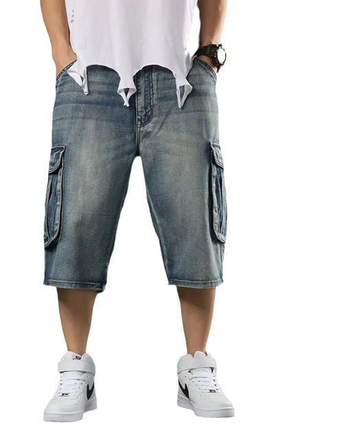 Load image into Gallery viewer, Men's Plus Size Loose Baggy Denim Shorts Fashion Streetwear Hip Hop Cargo Jeans Shorts

