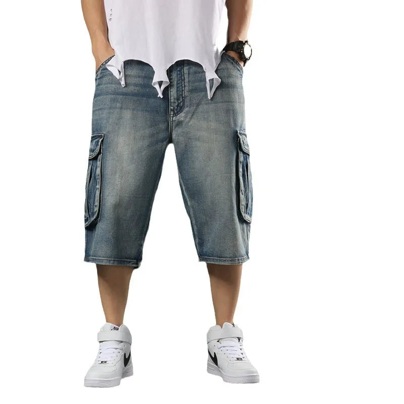 Men's Plus Size Loose Baggy Denim Shorts Fashion Streetwear Hip Hop Cargo Jeans Shorts