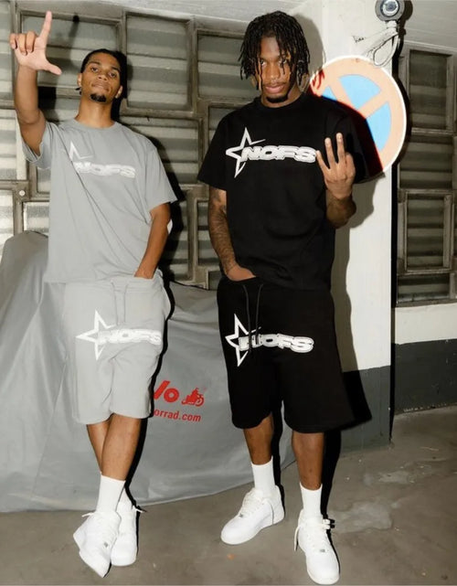 Load image into Gallery viewer, Y2K T-shirt Short Kpop Street Fashion Print Unisex Short Sleeve Tops Casual Loose Drawstring Shorts Pant
