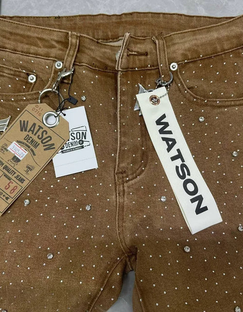 Load image into Gallery viewer, 2026 Rhinestone Men's High Street quality Slim Fit Skinny long Denim Flared Jeans Pants
