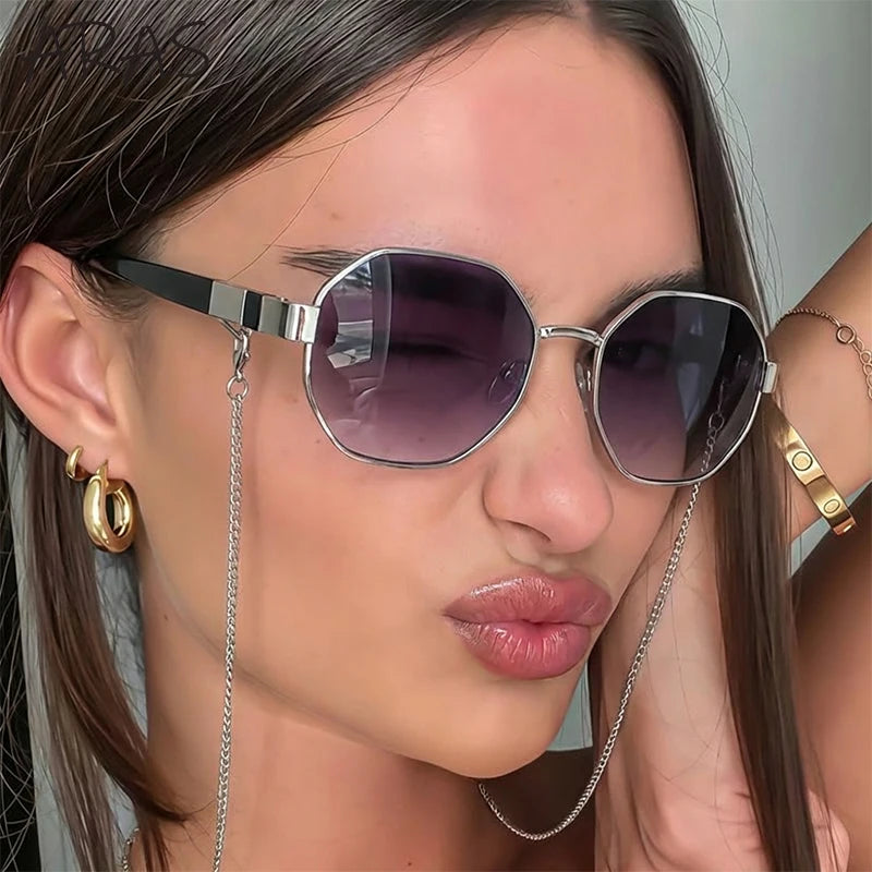 Polygon Sunglasses With Chain 2026 Luxury Brand Fashion Unique Trends Octagon Sun Glasses