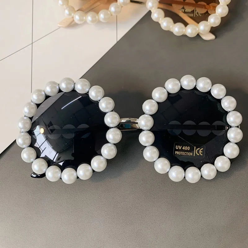 Pearl Round Sunglasses  Small Frame Oval Vintage Sunglasses